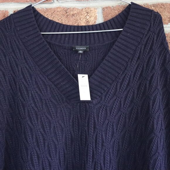 talbots cable sweater poncho * new with tags RV $119 * navy blue * nice quality - Picture 4 of 11